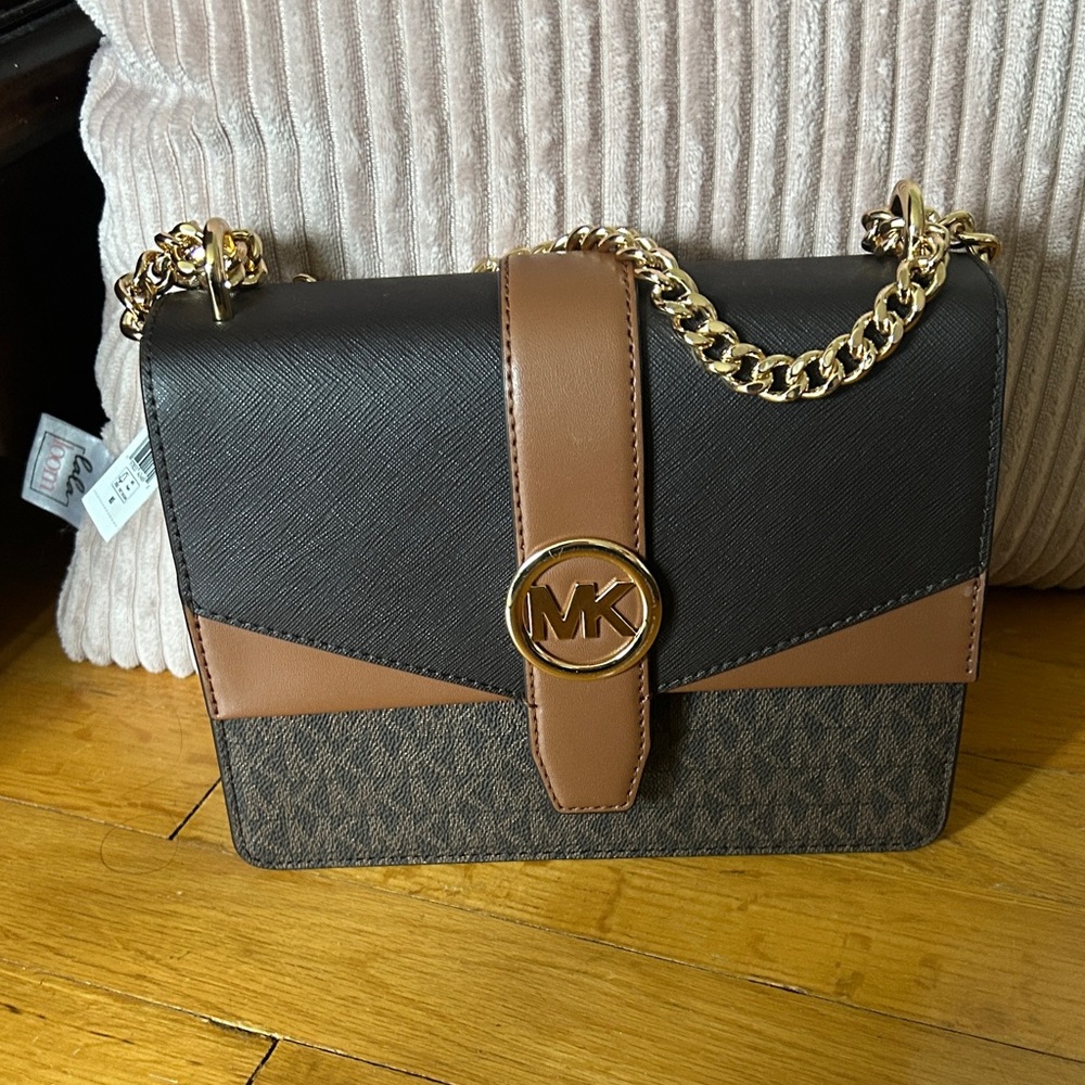 Michael Kors Greenwich small Brown and Tan signature Logo-Accent Crossbody Bag - Picture 4 of 8